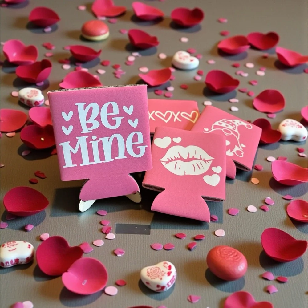 Handcrafted Valentine’s Day Can Koozie | Pink Love Sleeve | Be Mine • XOXO